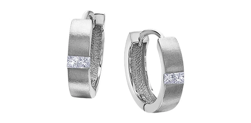 10K White Gold 0.20cttw Princess Cut Diamond Hoop / Huggie / Hinged Earrings
