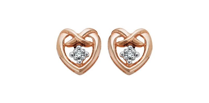 10K White & Rose Gold 0.032cttw Diamond Heart Stud Earrings