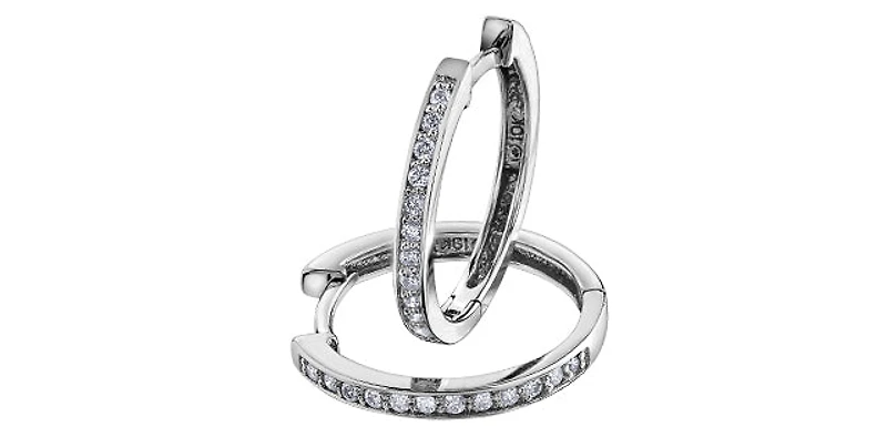 10K White Gold 0.15cttw Diamond Hoop Earrings