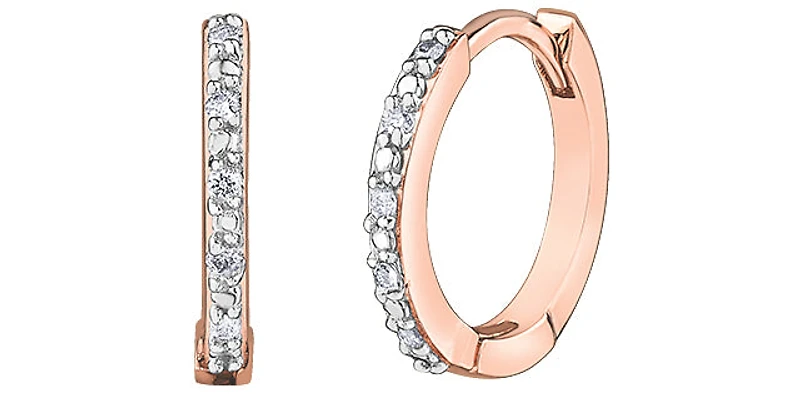 10K Rose Gold 0.05cttw Diamond Hoop / Huggie Earrings