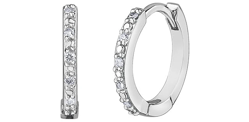 10K White Gold 0.05cttw Diamond Hoop / Huggie Earrings