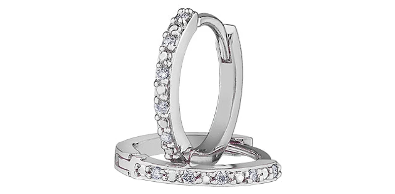 10K White Gold 0.05cttw Diamond Hoop / Huggie Earrings