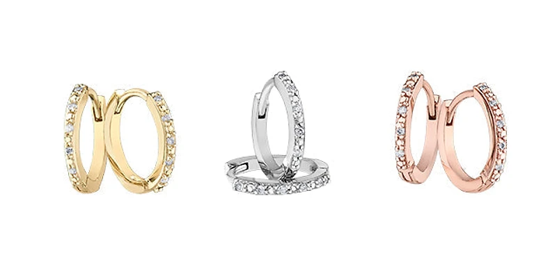 10K White Gold 0.05cttw Diamond Hoop / Huggie Earrings