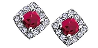 10K White Gold 0.40cttw Genuine Ruby and 0.12cttw Diamond Halo Stud Earrings