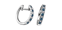 10K White Gold 0.20cttw Genuine Sapphire & 0.04cttw Diamond  Hoop Huggie Hinged Earrings