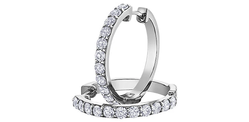 10K White Gold 1.50cttw Diamond Hoop / Huggie Earrings