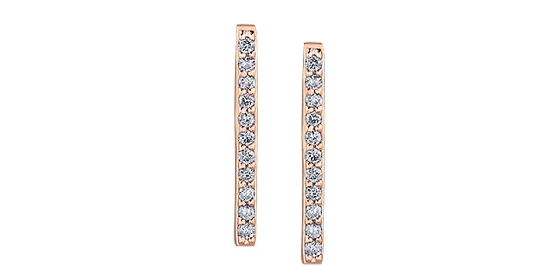 10K Rose Gold 0.11cttw Diamond Line Earrings