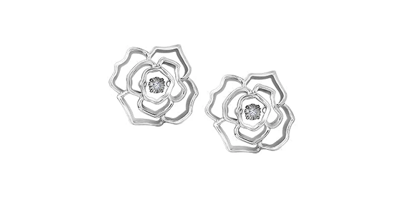 Sterling Silver 0.04cttw Diamond Flower Earring