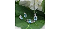 10K White Gold  Blue Topaz &  Diamond Stud Earrings
