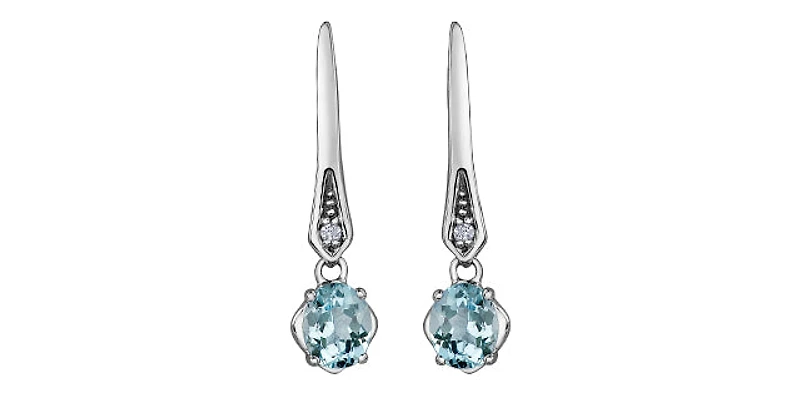10K White Gold 0.64cttw Aquamarines & 0.012cttw Diamond Dangle / Drop Earrings