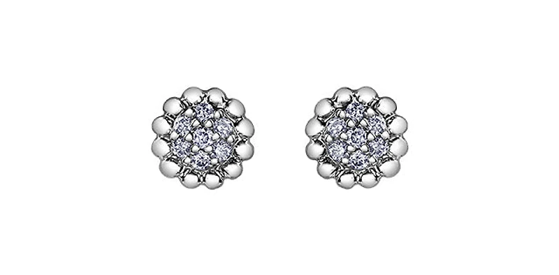10K White Gold 0.105cttw Diamond Stud Earrings - 6mm
