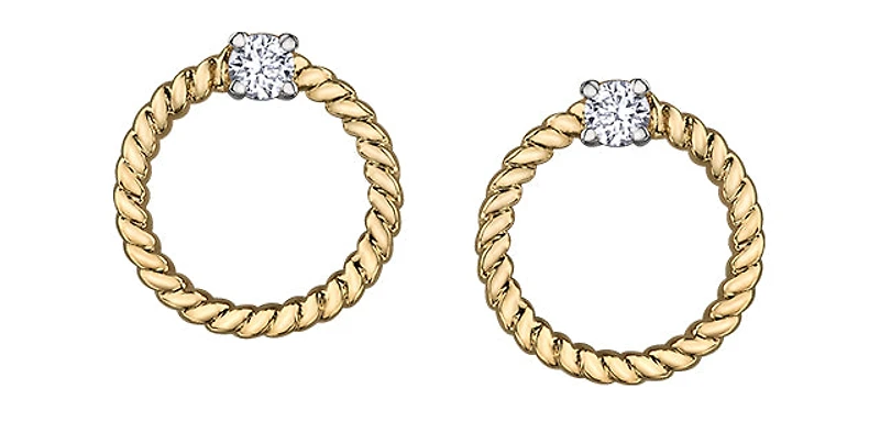 10K Yellow Gold Diamond Circle / Infinity Earrings 0.10cttw