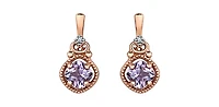 10K Rose Gold Pink Amethyst and Diamond Dangle Earrings