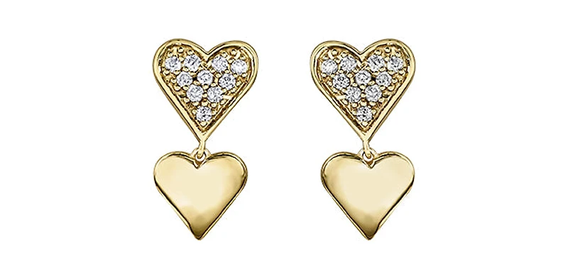 10K Yellow Gold Diamond Heart Earrings 0.10cttw
