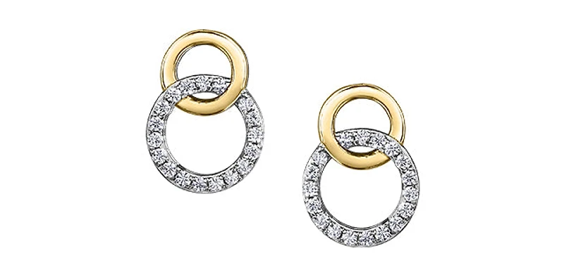 10K Yellow Gold Diamond Infinity / Circle Stud Earrings 0.14cttw