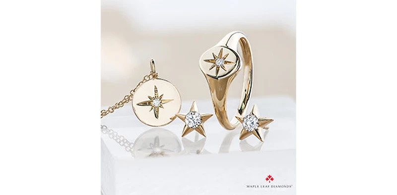 10K Yellow Gold 0.125cttw Canadian Diamond Star Stud Earrings