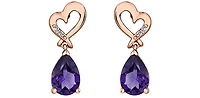 10K Rose Gold Amethyst and Diamond Dangle Earrings