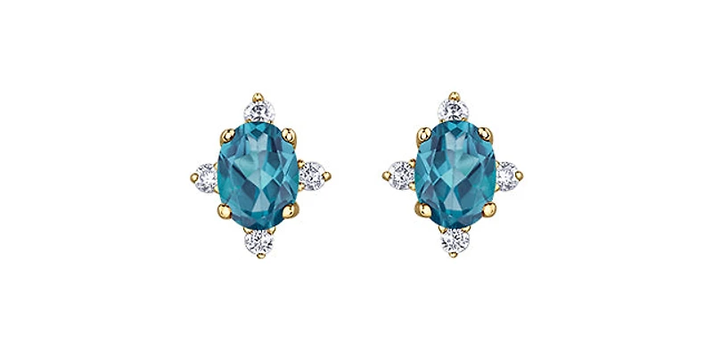10K Yellow Gold Blue Topaz and Diamond Earrings