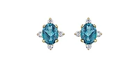 10K Yellow Gold Blue Topaz and Diamond Earrings