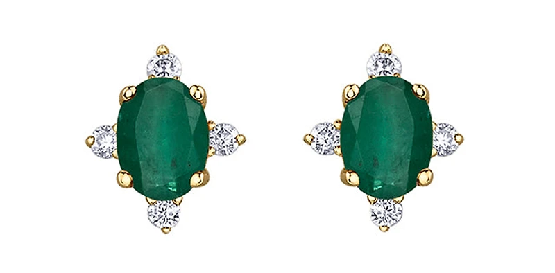 10K Yellow Gold 0.30cttw (4x3mm) Emerald & 0.04cttw Diamond Earring