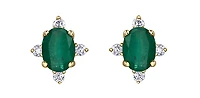 10K Yellow Gold 0.30cttw (4x3mm) Emerald & 0.04cttw Diamond Earring