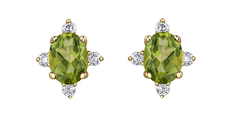 10K Yellow Gold 0.30cttw Peridot & 0.04cttw Diamond Earrings