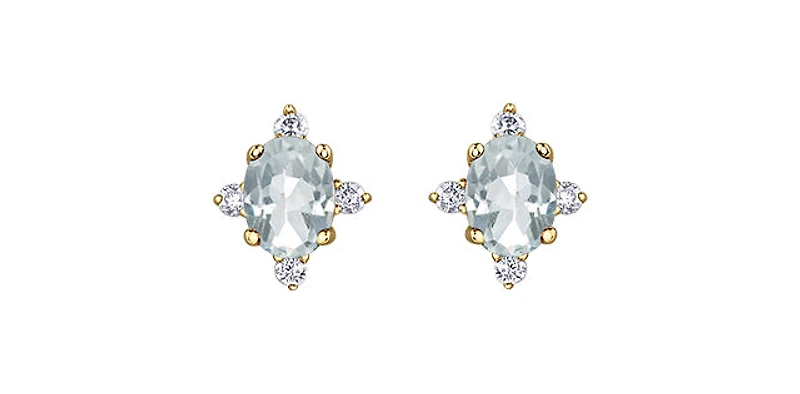 10K Yellow Gold White Topaz and Diamond Earrings