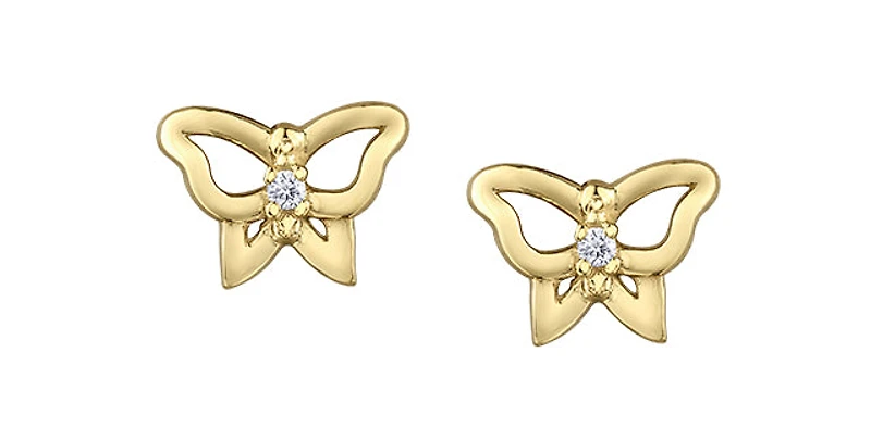 10K Yellow Gold 0.02cttw Diamond Butterfly Stud Earrings
