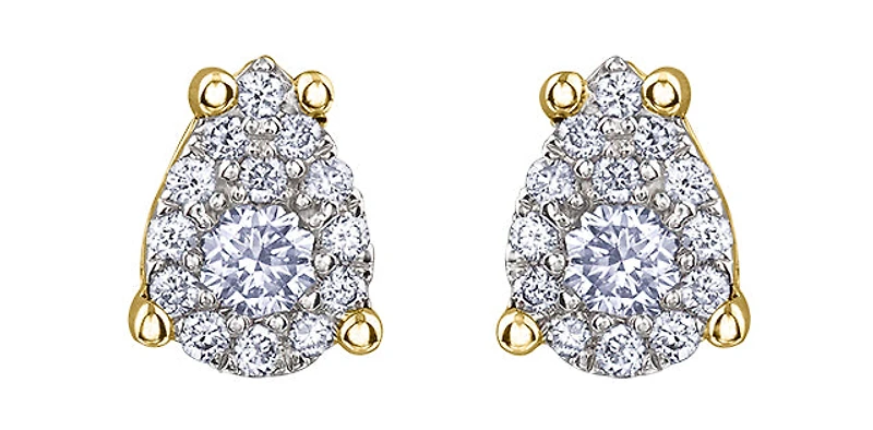 10K Yellow Gold 0.168cttw Diamond Pear Shaped Cluster Stud Earrings