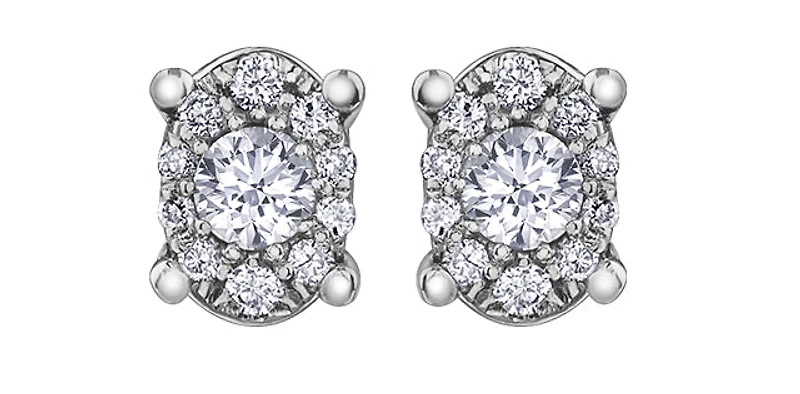10K White Gold 0.22cttw Diamond Oval Cluster Shaped Stud Earrings