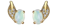 10K Yellow Gold 0.60cttw Opal and 0.04cttw Diamond Stud Earrings