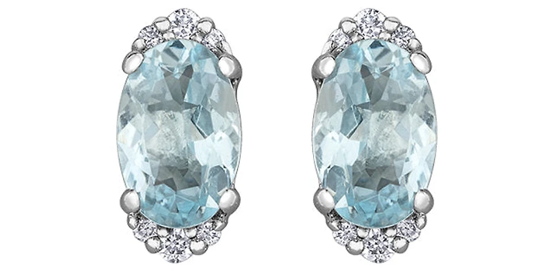10K White Gold 0.80cttw Aquamarine and 0.05cttw Diamond Earrings with Butterfly Backs
