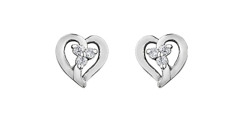 10K White Gold 0.03cttw Diamond Heart Earrings