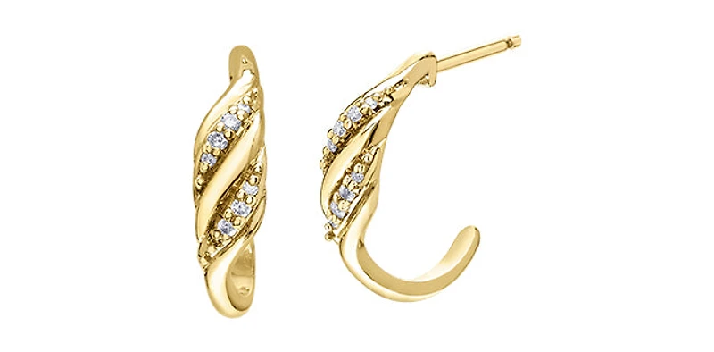 10K Yellow Gold 0.06cttw Diamond Half Hoop Earrings