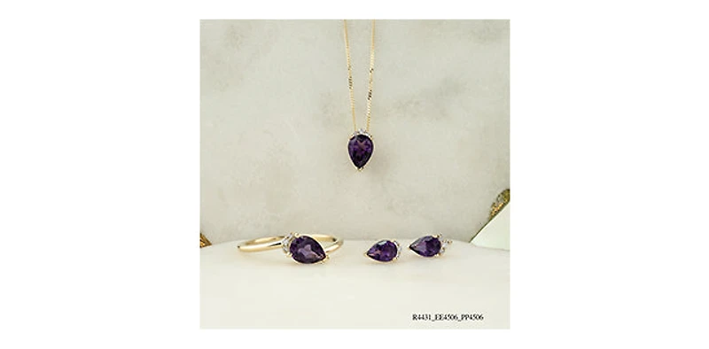 10K Yellow Gold Amethyst and Diamond Earrings