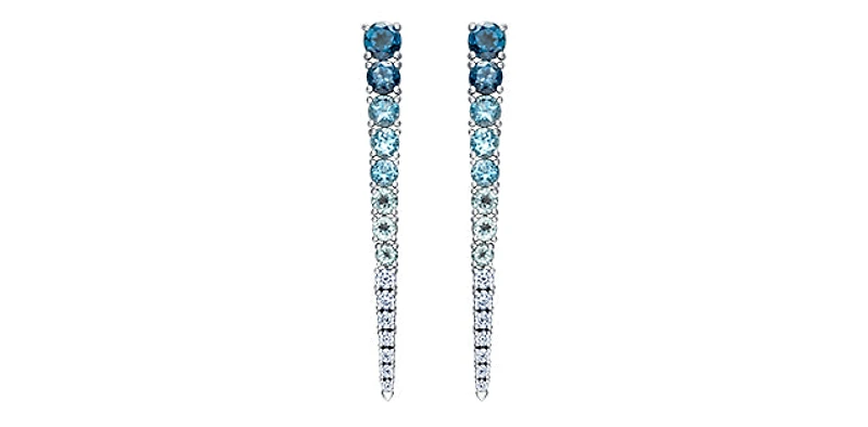 14K White Gold Blue Topaz and Canadian Diamond Dangle Earrings