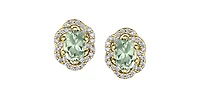 10K Yellow Gold Prasiolite / Green Amethyst and Diamond Earrings