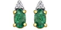10K Yellow Gold  Oval Cut Emerald and Diamond Stud Earrings
