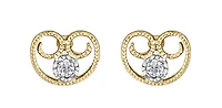 10K Yellow Gold Diamond Filigree Antique Heart Earrings 0.02cttw