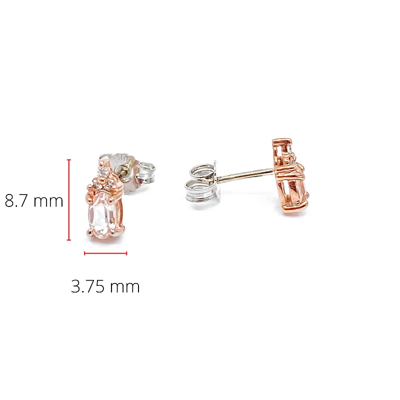 10K Rose Gold 0.50cttw Genuine Oval Cut Morganite & 0.05cttw Diamond Stud Earrings