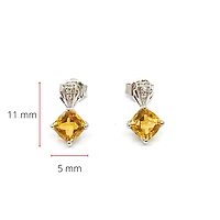 10K White Gold 1.30cttw Citrine & 0.02cttw Diamond Earrings