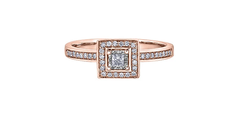 10K Rose Gold 0.20cttw Canadian Diamond Halo Engagement Ring, size 6.5