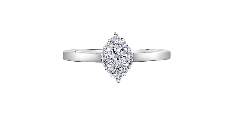 10K White Gold 0.30cttw Canadian Diamond Halo Engagement Ring, size 6.5