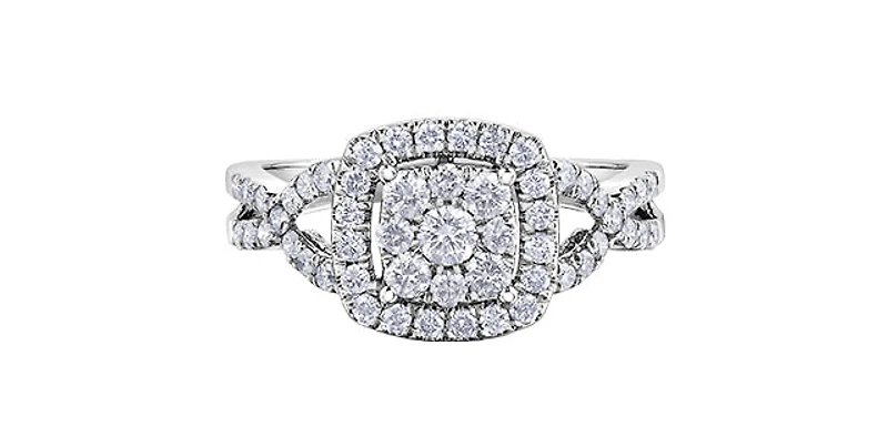 10K White Gold 1.00cttw Diamond Halo Engagement Ring, size 6.5