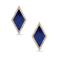 14K Yellow Gold 1.26cttw Lapis Lazuli and 0.18cttw Diamond Halo Stud Earrings