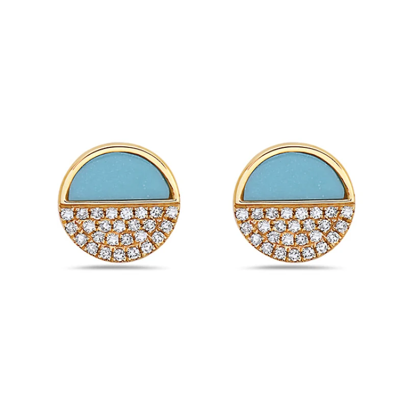 14K Yellow Gold 0.46cttw Turquoise and 0.12cttw Diamond Earrings