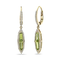 14K Yellow Gold 1.61cttw Peridot and 0.30cttw Diamond Dangle Earrings