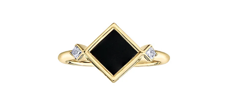 10K Yellow Gold 6mm Onyx And 0.084cttw Canadian Diamond Ring - 4.5