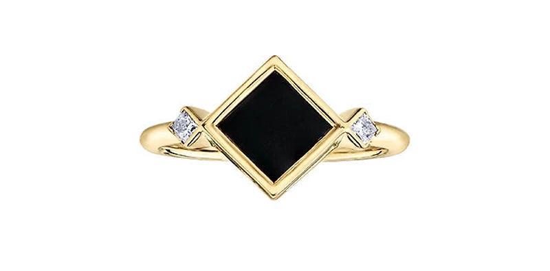 10K Yellow Gold 6mm Onyx And 0.084cttw Canadian Diamond Ring, 6.5 - / 4.5