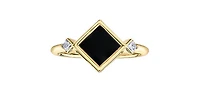 10K Yellow Gold 6mm Onyx And 0.084cttw Canadian Diamond Ring, 6.5 - / 4.5